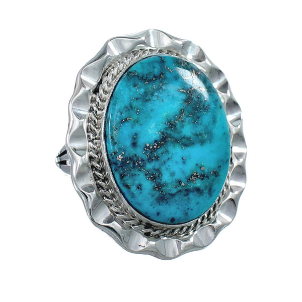 Native American Sterling Silver Turquoise Hand Crafted Ring Size 8-3/4 AX126249